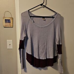 We The Free Gray and Burgundy Long Sleeve Top